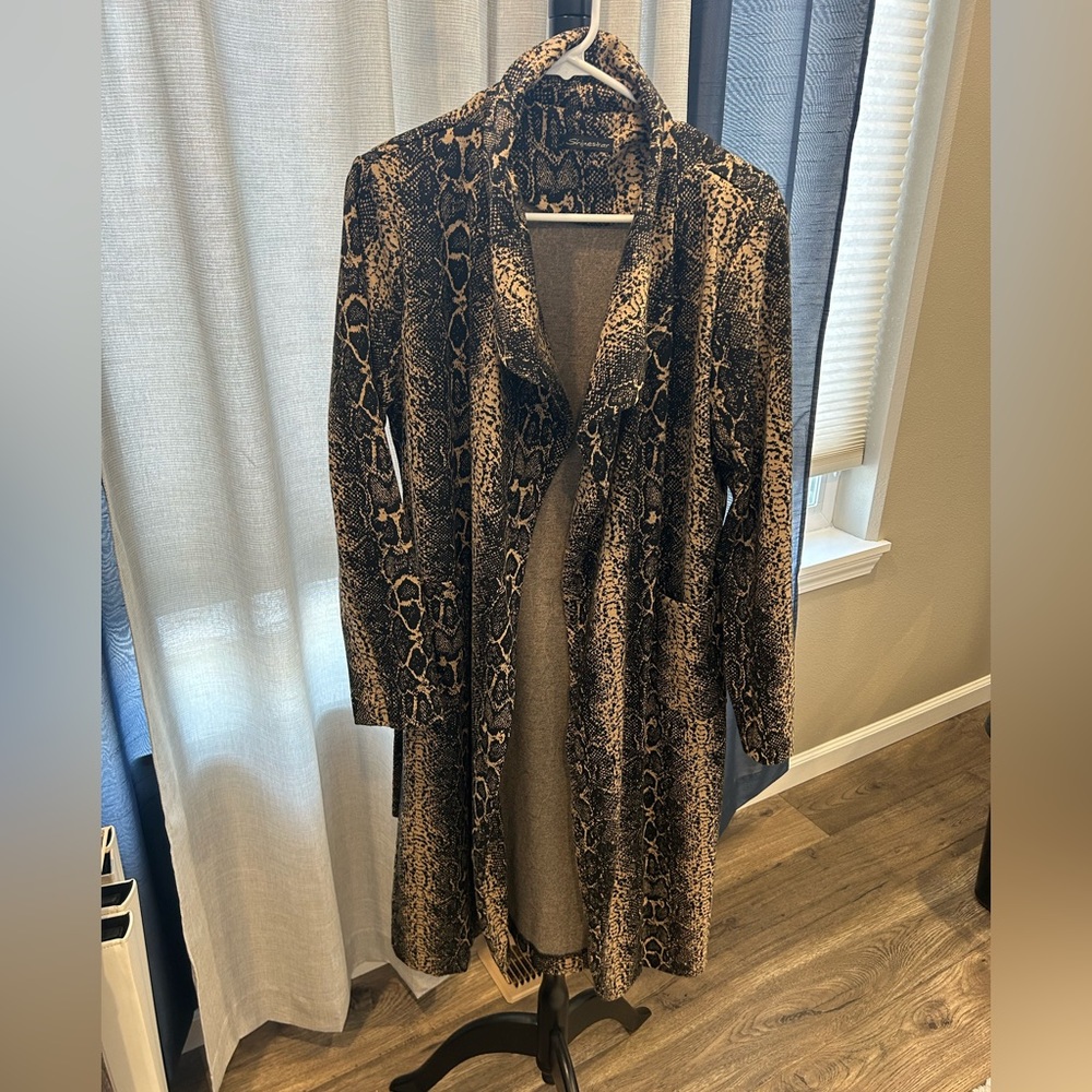 Brown snake print trench coat